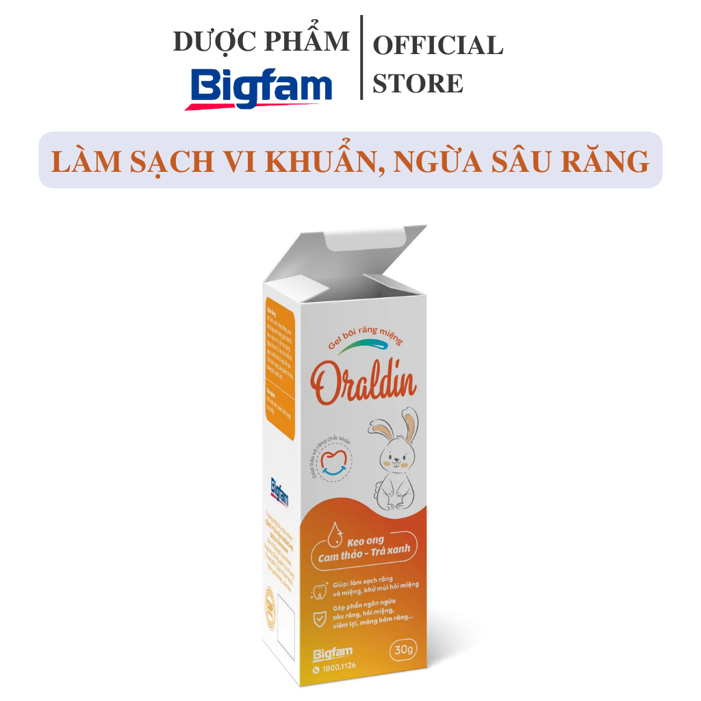 Gel bôi răng miệng Oraldin Bigfam - Làm sạch răng và miệng, ngăn ngừa vi khuẩn sâu răng - Chai 30g