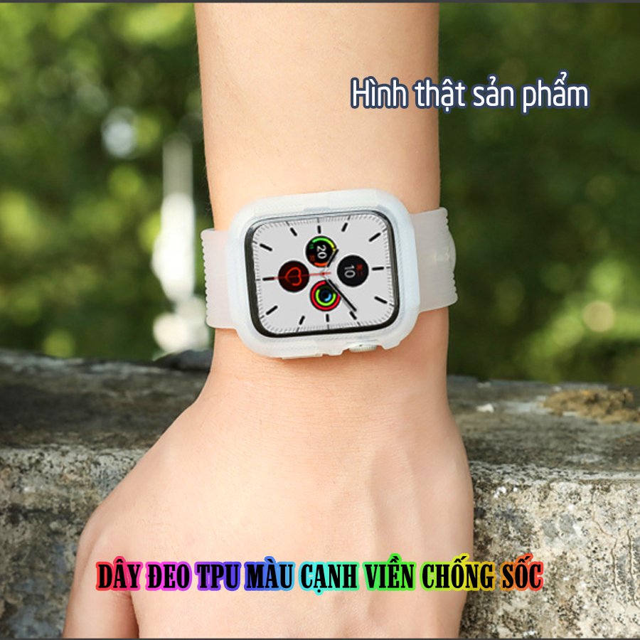 Dây Đeo liền ốp dành cho Apple Watch size 38/40/42/44mm TPU màu cạnh viền chống sốc - Trắng đục (tặng dán KCL theo size)