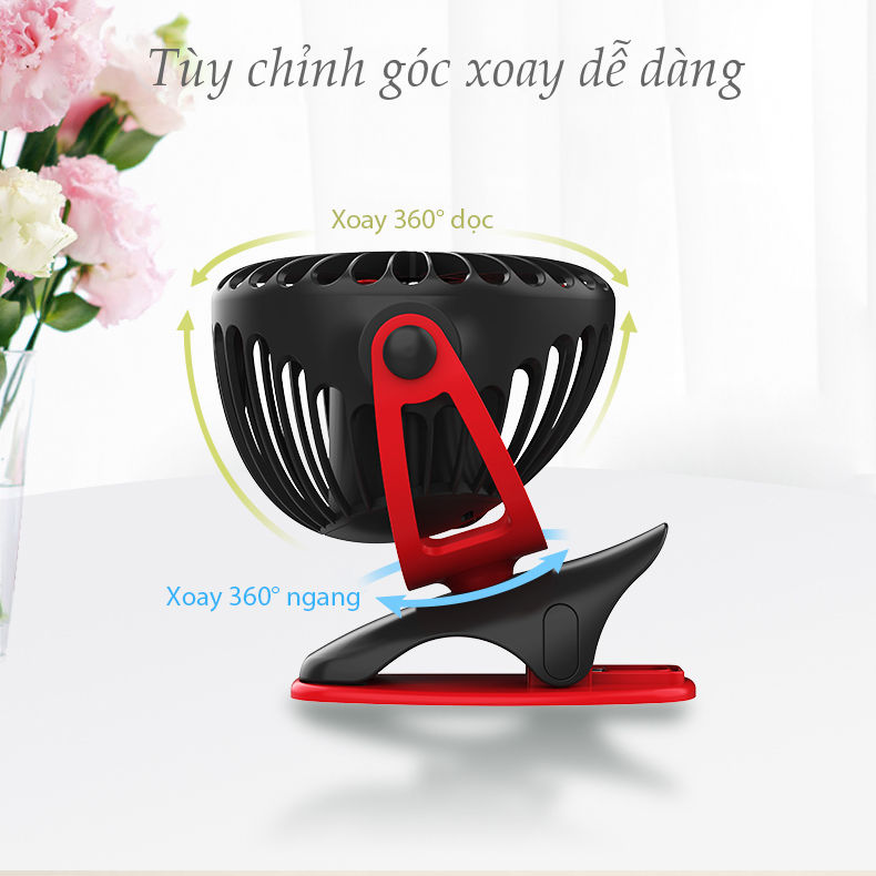 Quạt sạc mini xoay góc 720 độ, đế kẹp đa năng hoặc đặt bàn, an toàn cho trẻ với 4 nấc điều chỉnh gió chính hãng YOOBAO F04 - Hàng nhập khẩu