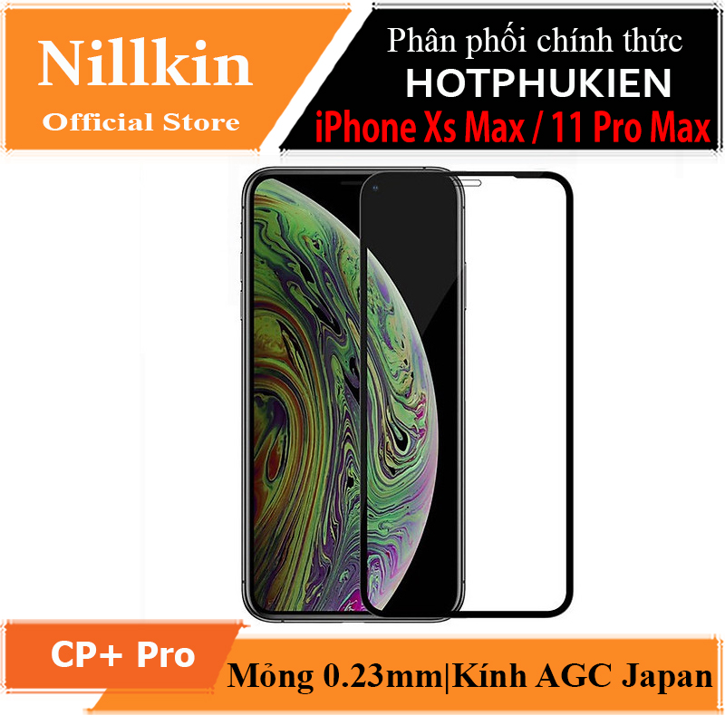 Miếng dán cường lực 3D full màn hình cho iPhone Xs Max / iPhone 11 Pro Max hiệu Nillkin Amazing CP+ Pro ( Mỏng 0.3mm, Kính ACC Japan, Chống Lóa, Hạn Chế Vân Tay) - Hàng chính hãng