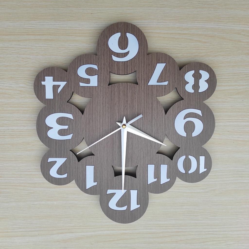 Đồng hồ gỗ treo tường chất liệu gỗ mdf máy kim trôi thiết kế in theo yêu cầu decor trang trí nhà và quán cafe