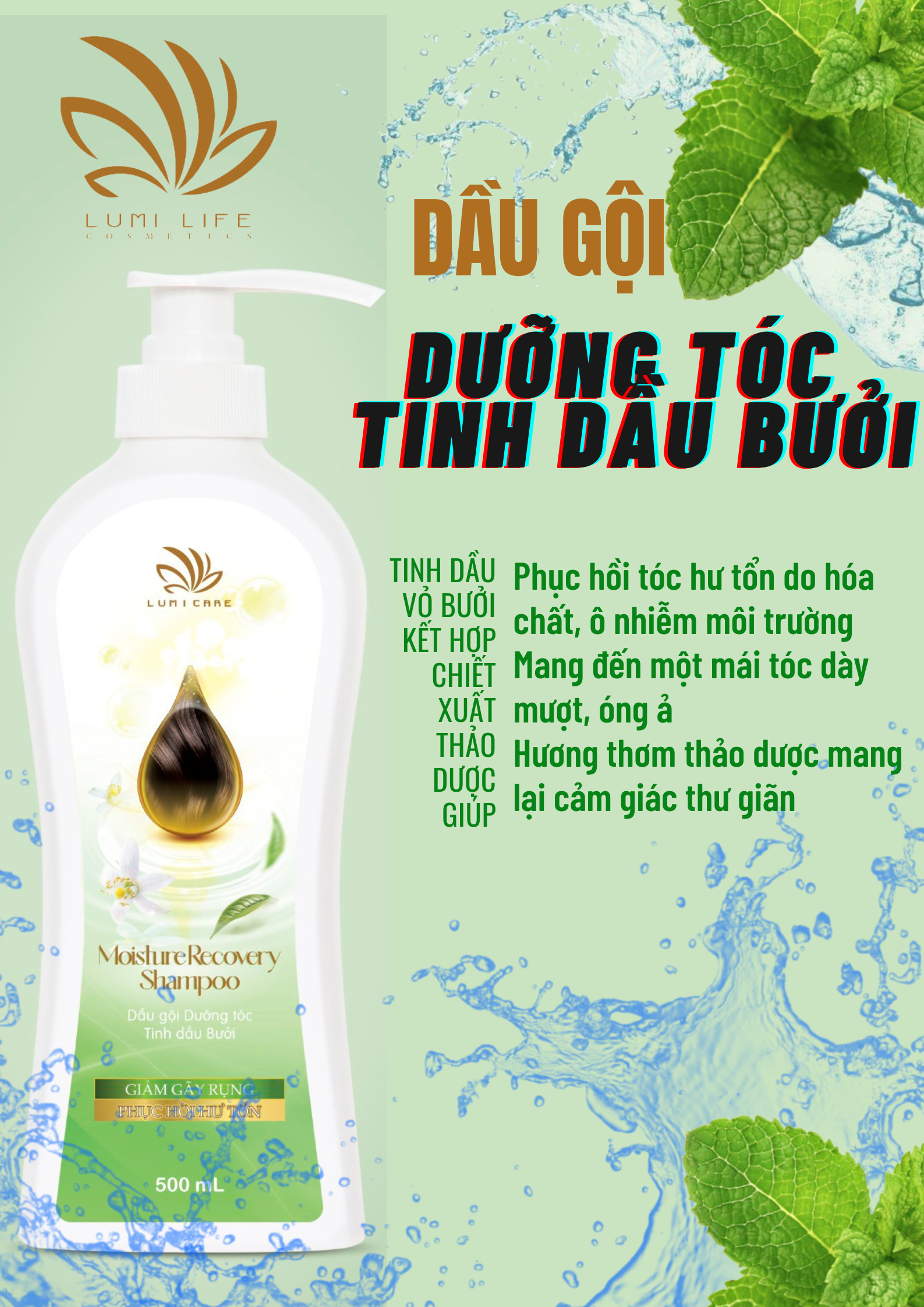 Dầu Gội Dưỡng Tóc Tinh Dầu Bưởi Moisture Recovery Shampoo Sạch Sâu Nuôi Dưỡng Chắc Tóc Giảm Gãy Rụng Hiệu Quả