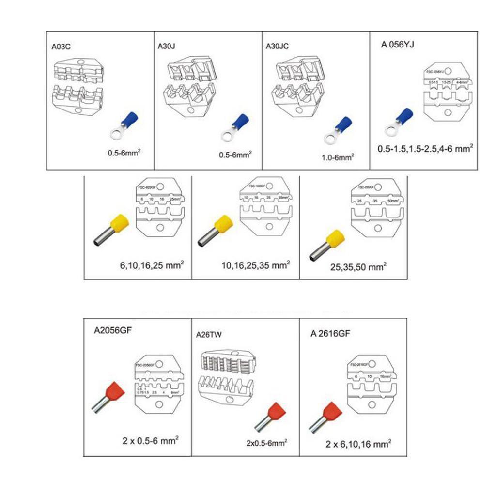 4Pcs Interchangeable Die Set for Non-insulated/Insulated Terminal Connectors