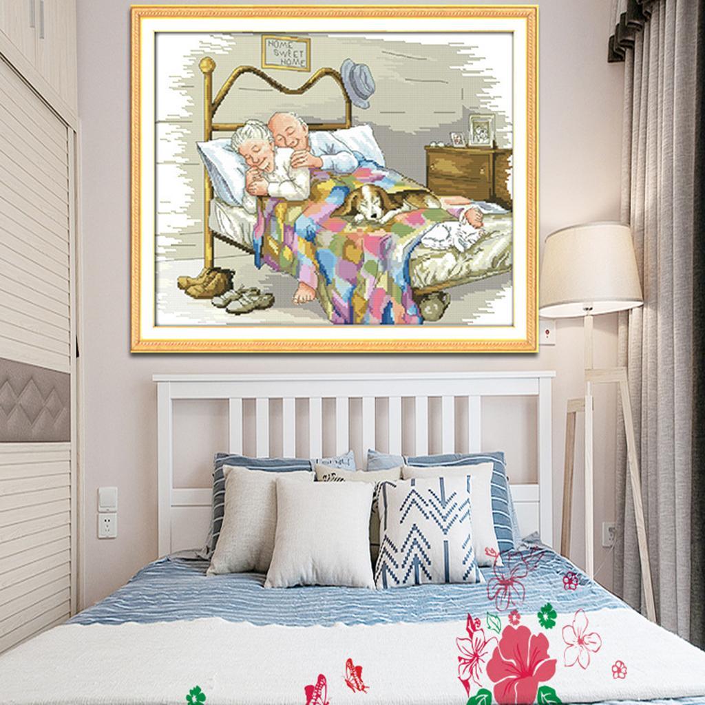 Stamped Cross Stitch Kit Old Married Couple Printed Pattern 14 Count 44x36cm