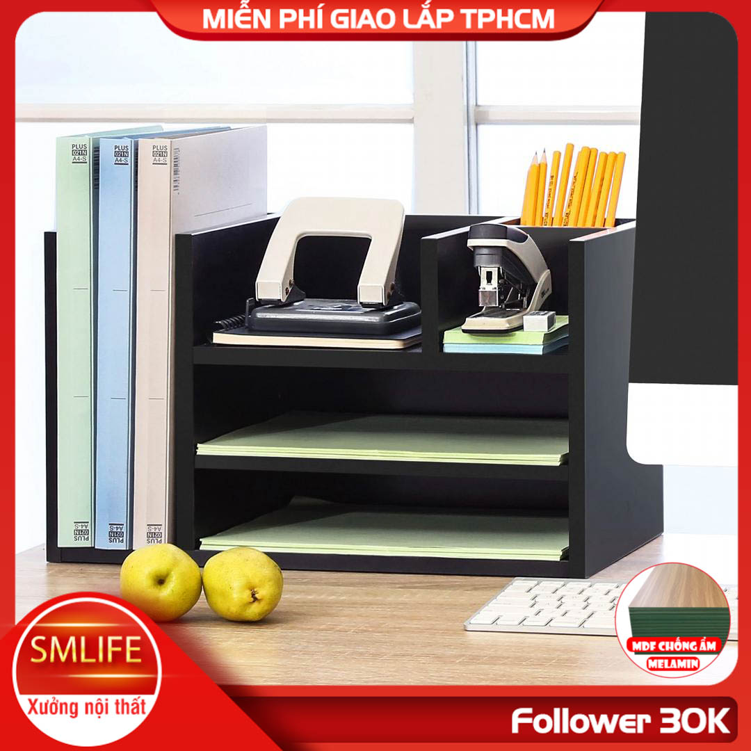 Kệ sách gỗ kệ sách mini trang trí bàn làm việc SMLIFE Atonio