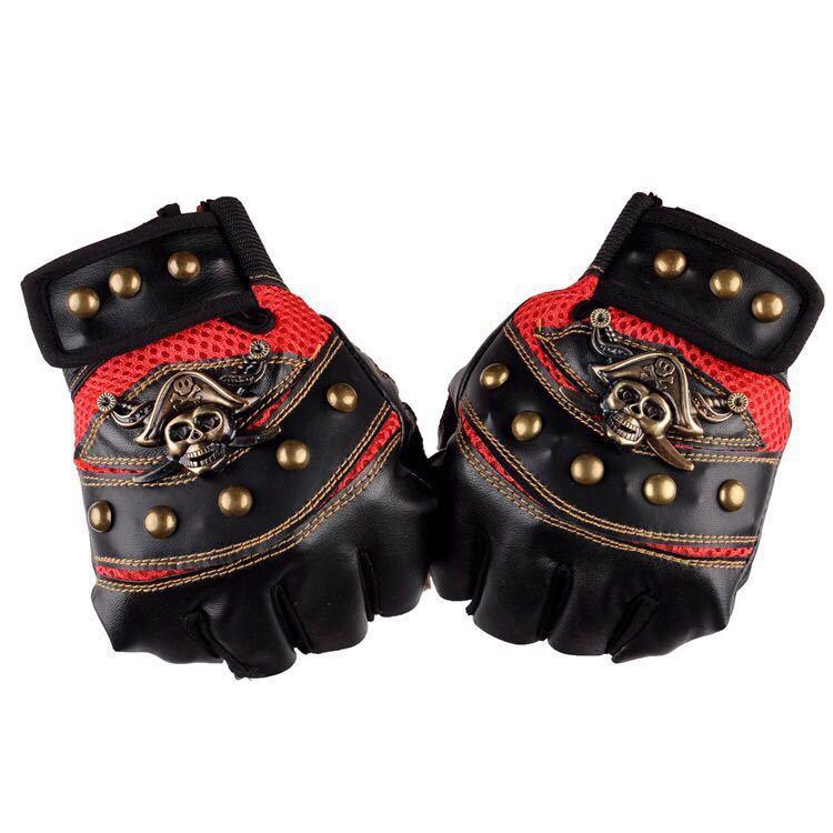 Punk Skulls Rivet Găng tay da PU Đàn ông Thời trang Hip Hop Chống chống trượt Găng tay Mùa hè Phụ kiện xe máy Color: black Size: One Size