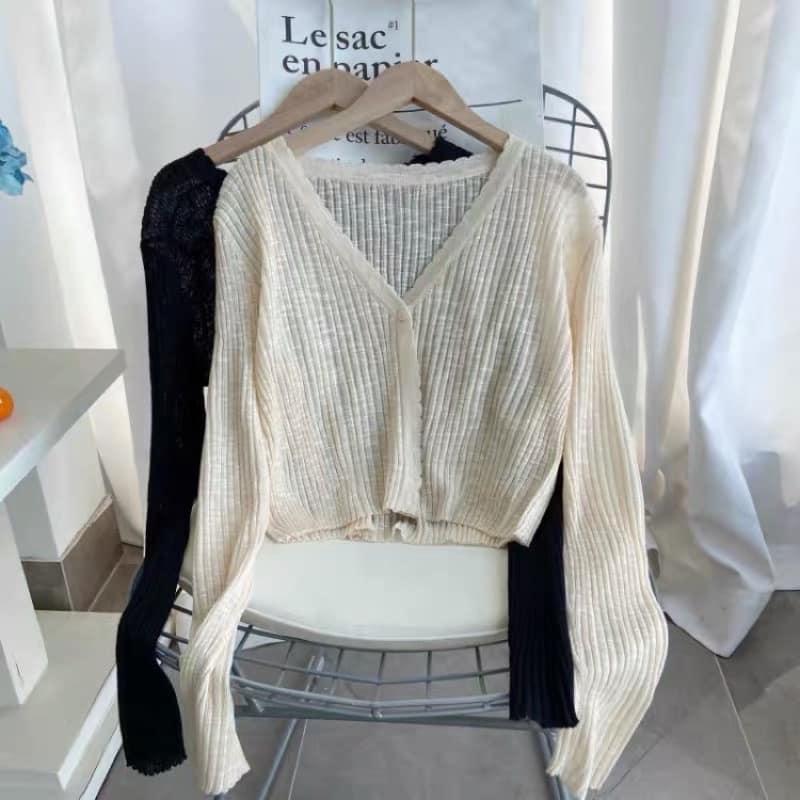 Áo Croptop Cardigan Mỏng, Áo Khoác Ngoài Dáng Ngắn 3 Màu Đen Trắng Be, Labibi