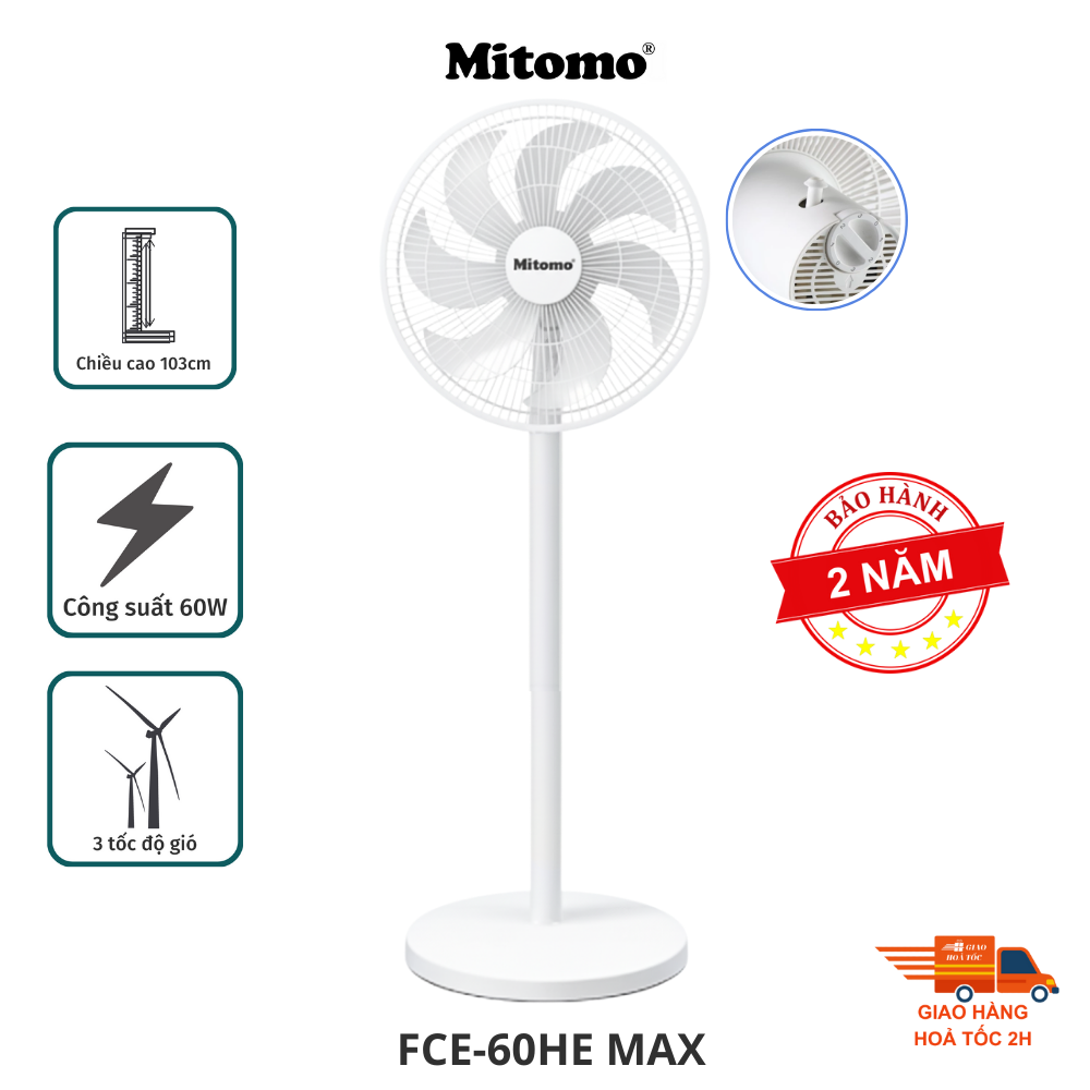 Quạt đứng cao cấp Mitomo FCE-60AE MAX – Điều khiển phím cơ, 3 tốc độ gió hàng chính hãng