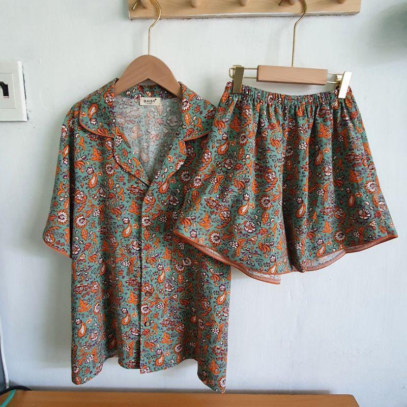 Pyjama đùi bông xanh