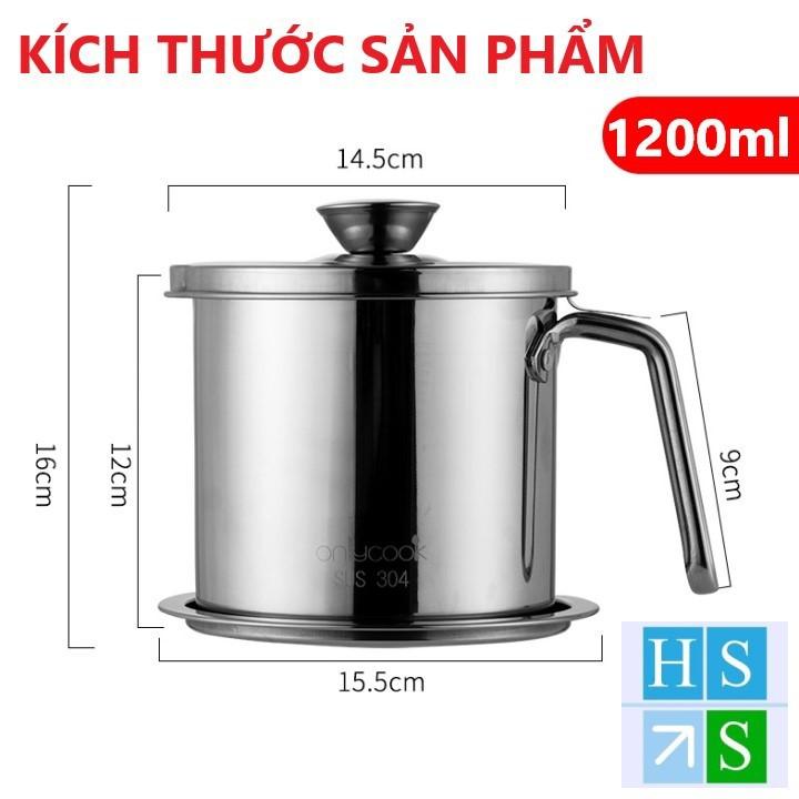 (Hàng loại 1) CA LỌC DẦU ăn INOX 304 (1200ml ) có lưới lọc cặn tiện lợi hàng cao cấp dầy dặn không gỉ sét