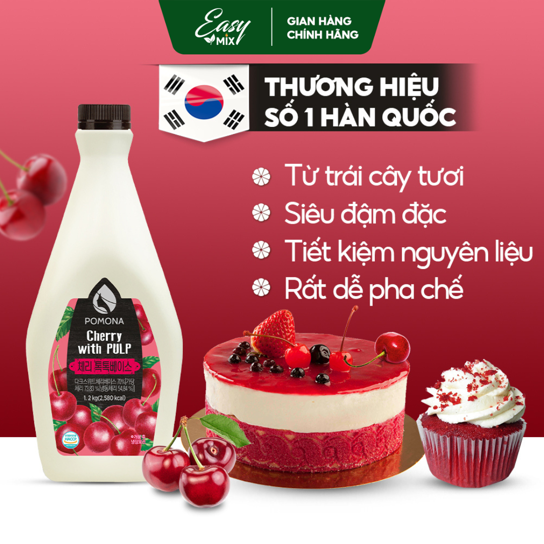 Mứt Anh Đào Cô Đặc Pomona Cherry Concentrate Nguyên Liệu Pha Chế Trà Sữa Trà Trái Cây Hàn Quốc Hàn Quốc 1,2kg