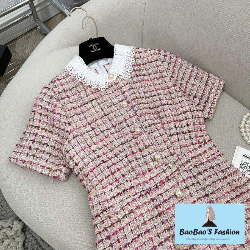 Đầm dạ 3 màu phối cổ ren cúc ngọc thanh lịch