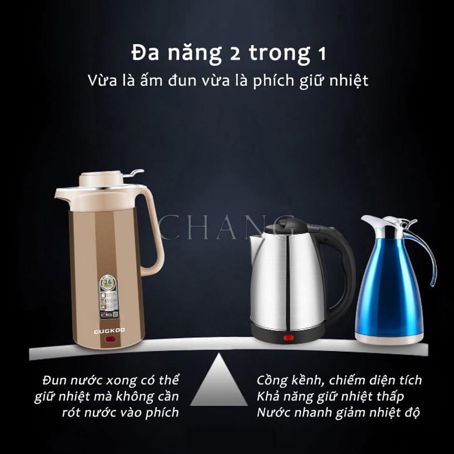 Ấm Siêu Tốc Đa Năng 2 In 1 GUGKOO 3L, Ấm Đun Nước Kèm Bình Giữ Nhiệt Chất Liệu Cao Cấp Không Gỉ Sôi Nhanh