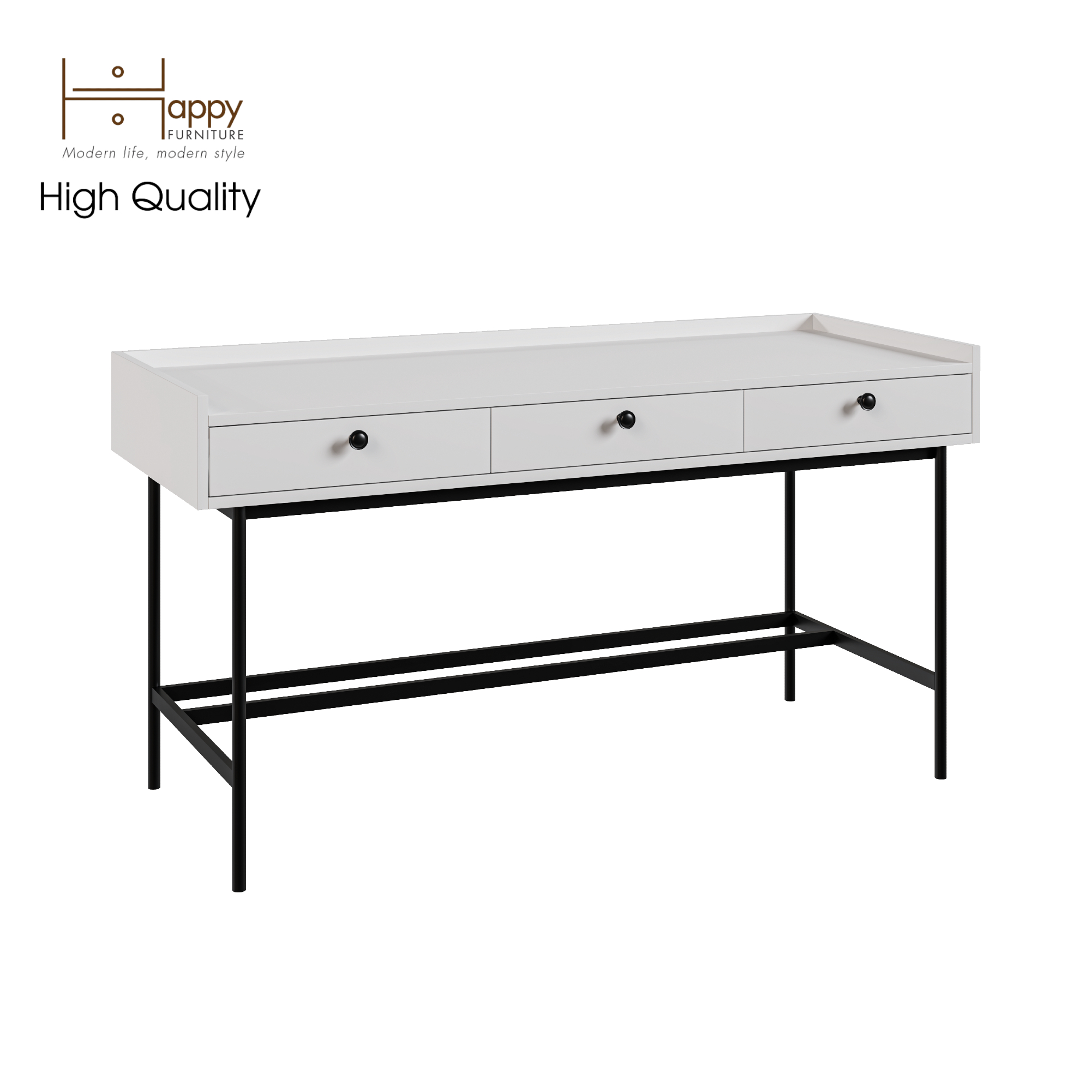 [Happy Home Furniture] KINA , Bàn làm việc 3 ngăn - chân sắt , 140cm x 55cm x 75cm ( DxRxC), BAN_041