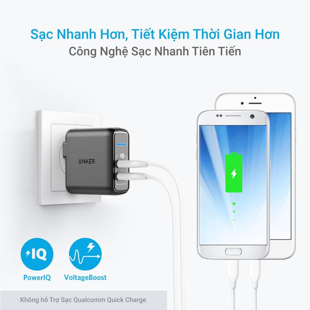 Cốc Sạc ANKER PowerPort Elite 2 cổng PIQ 24W Hàng chính hãng- A2023