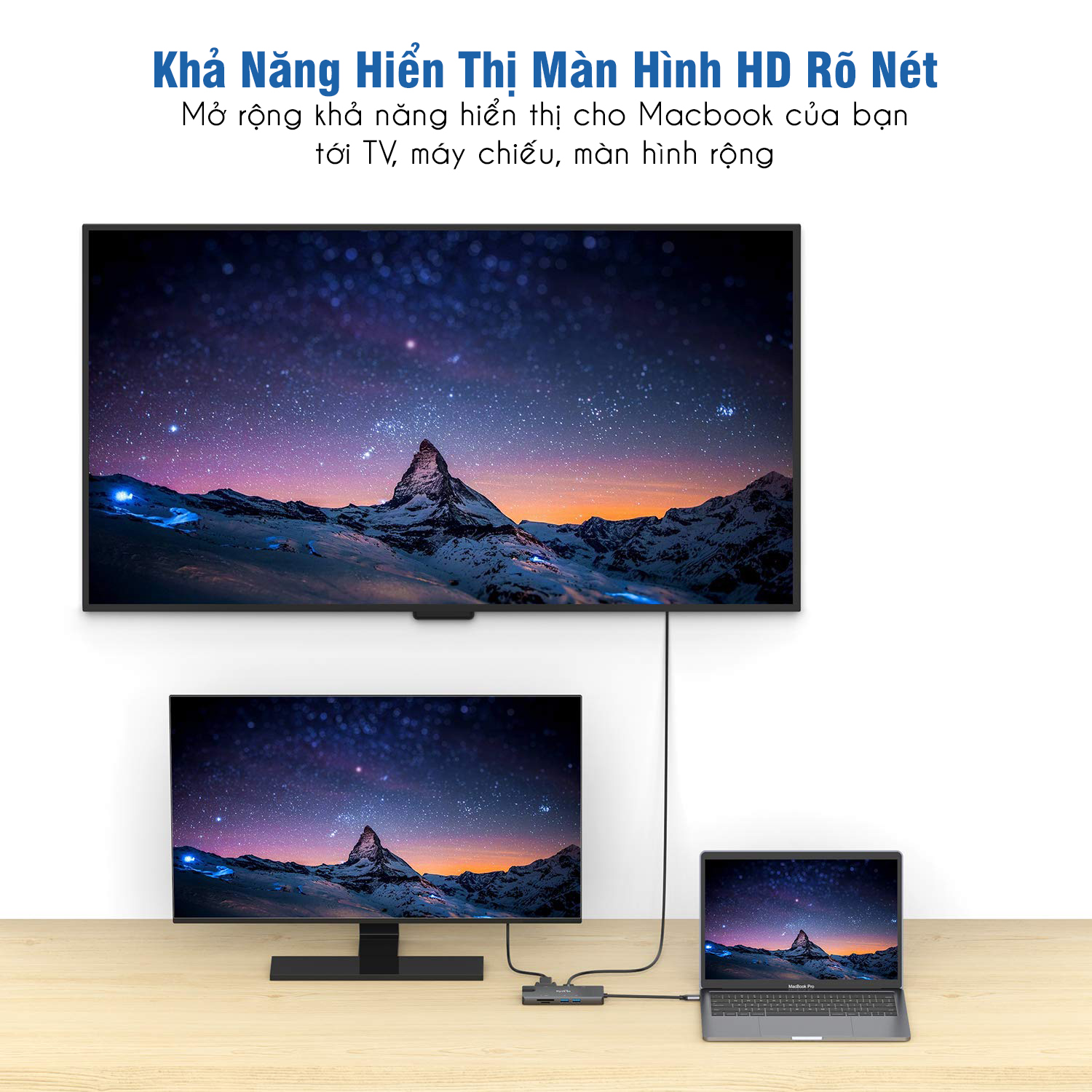 Cổng Chuyển HyperDrive Hub USB Type C 9 Cổng Ikling Ethernet SD Mircro SD VGA UHD HDMI Audio USB3.0 Cho Macbook SamSung - Hàng chính hãng