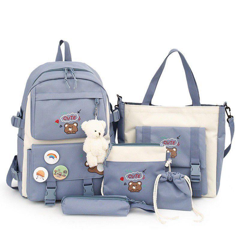 Balo nữ combo 4 món đi học thời trang Cặp- Balo sinh viên học sinh đa năng mèo đọc sách cute ulzzang Back in hình sticker