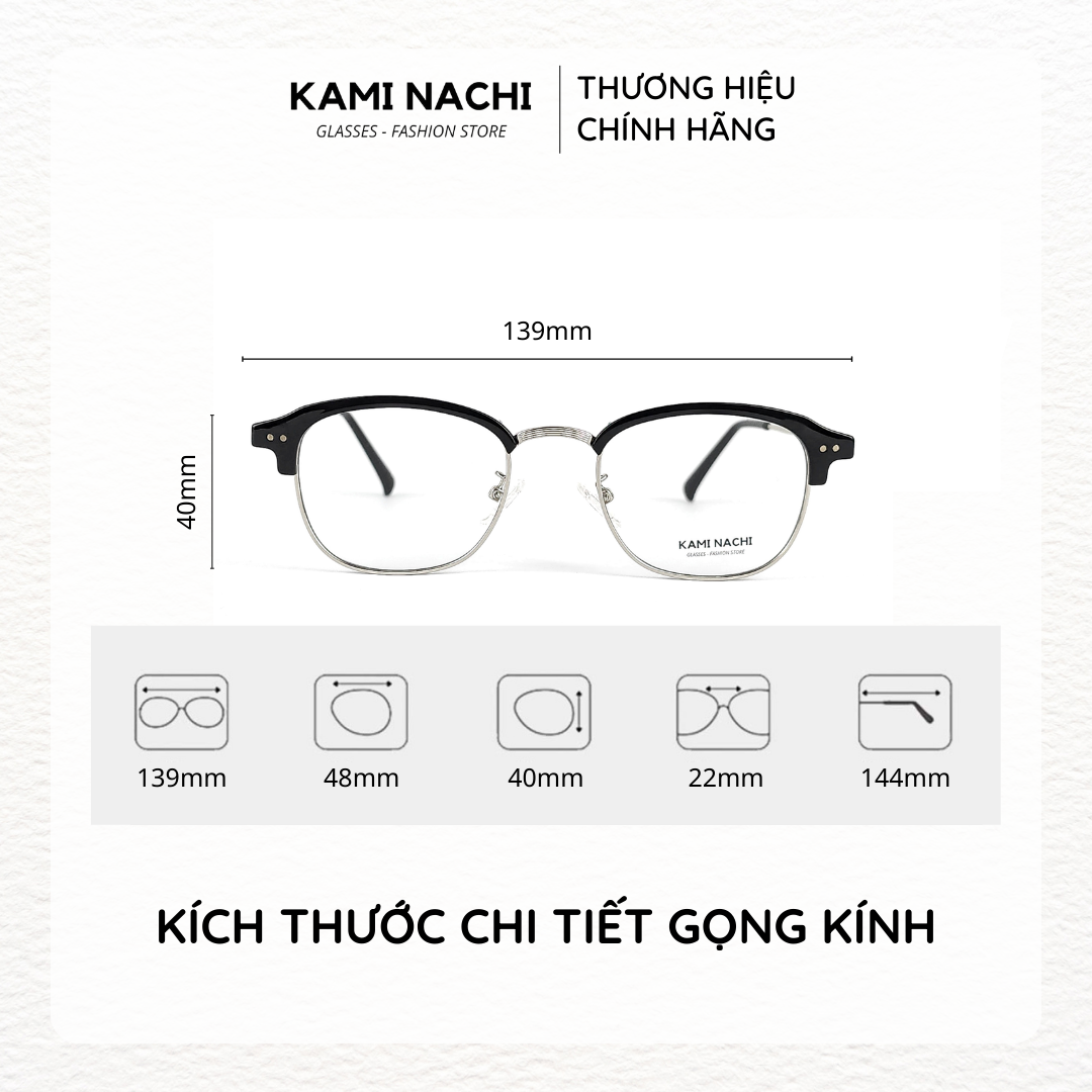 Gọng kính Xuân Hè mới KAMI NACHI 5033, chất liệu nhựa phối kim loại
