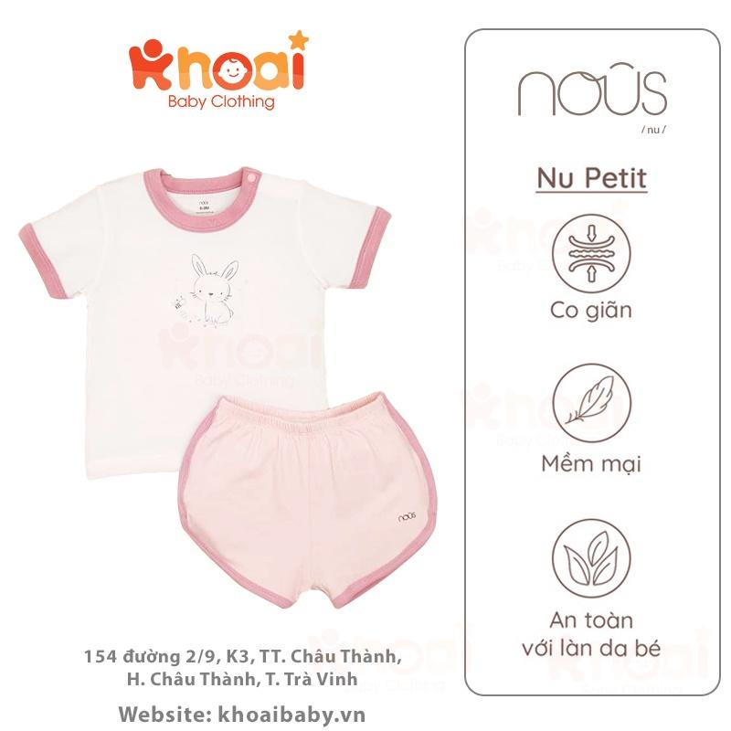 Bộ cài vai cộc Nous hồng trắng hình thỏ - Chất liệu Nu Petit 95% cotton thiên nhiên