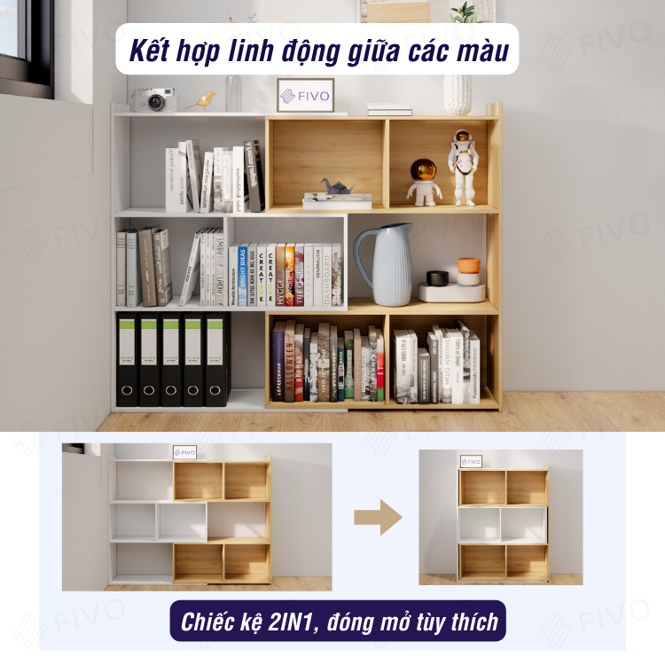 Kệ Trang Trí Nội Thất FIVO FB72, Thiết Kế Hiện Đại 2IN1 Đóng Mở Tùy Thích, Phù Hợp Mọi Không Gian Trong Nhà - 3 Tầng