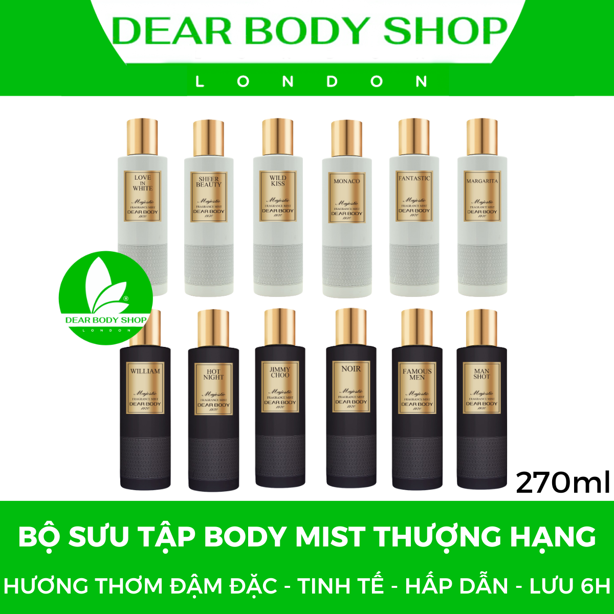 XỊT THƠM TOÀN THÂN DEAR BODY THƯỢNG HẠNG - MAJESTIC FRAGRANCE MIST 270ml - MÙI HƯƠNG THƠM MÁT - BỀN MÙI - TỎA HƯƠNG CẢ NGÀY DÀI