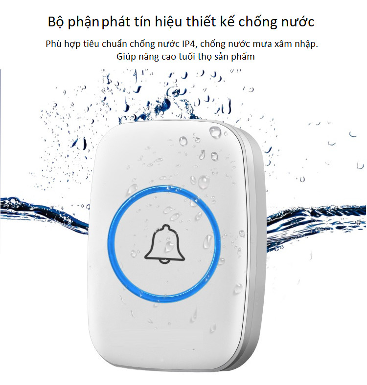 Chuông cửa cao cấp không dây - Tặng kèm 2 móc treo đồ dán tường