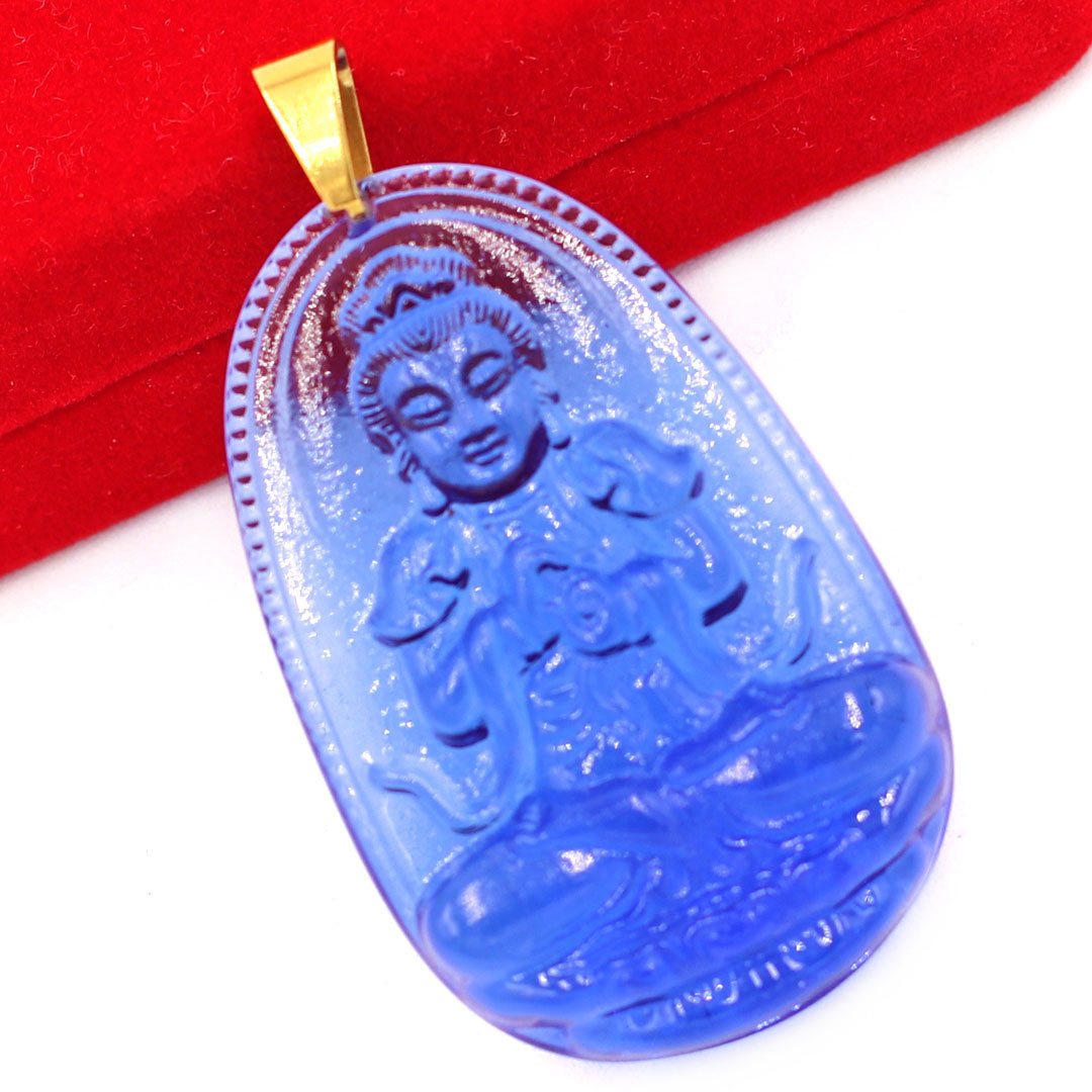 Mặt Dây Chuyền Phật Đại Nhật Như Lai Đá Pha Lê Xanh Dương Size Nhỏ 3.6cm & Size Lớn 5cm - Tặng Kèm Móc Inox - Phong Thủy 868 - May Mắn - Bình An