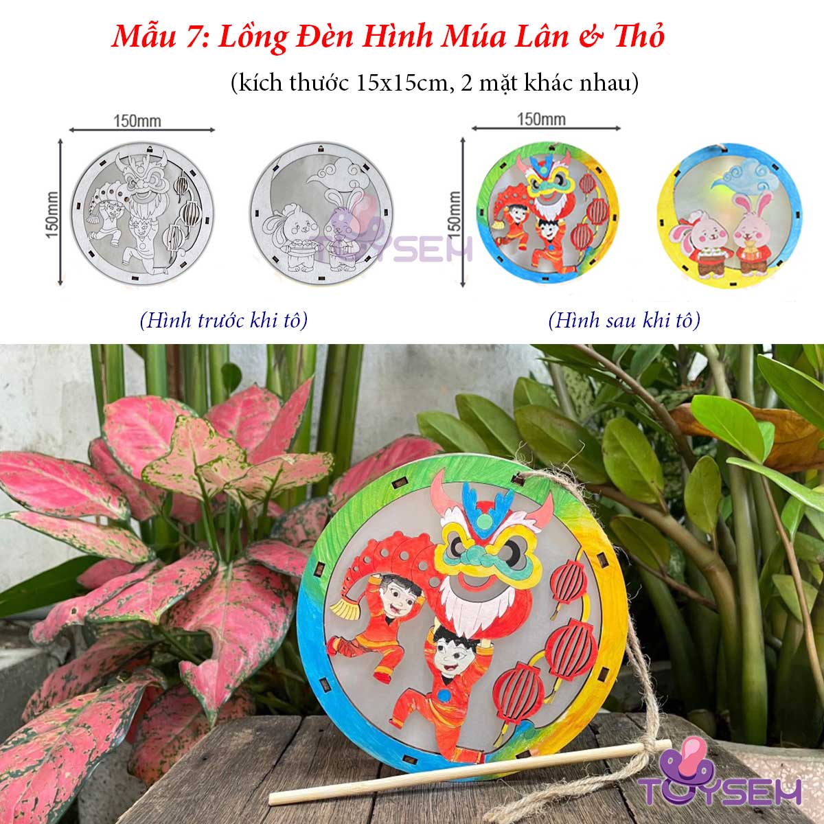 Đồ chơi lồng đèn trung thu DIY bằng gỗ Toysem vừa lắp ghép, tô màu, chơi rước đèn - Quà tặng sinh nhật trung thu cho bé