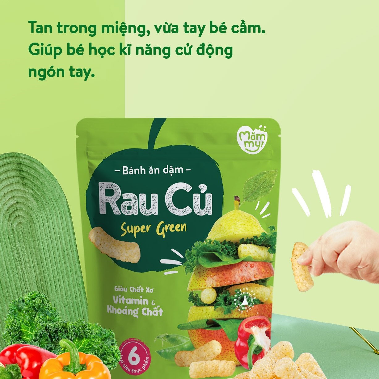 Bánh ăn dặm cho bé vị rau củ Mămmy giàu chất xơ, vitamin và khoáng chất, hình que ngắn 25 gram