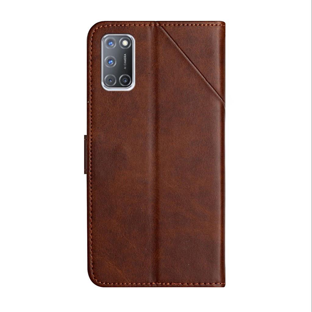Ốp điện thoại da PU kiểu ví đế lật màu trơn cho OPPO A5 2020 A9 2020 A52 A72 A92 A12 A15 A53 A31 A8 A74 4G A94 5G