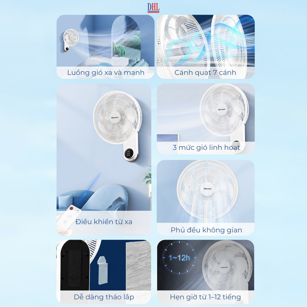 Quạt điện treo tường remote FTT-60AEC-D39, công suất 60W, hoạt động êm ái, hẹn giờ thông minh - hàng chính hãng Bảo hành 2 năm