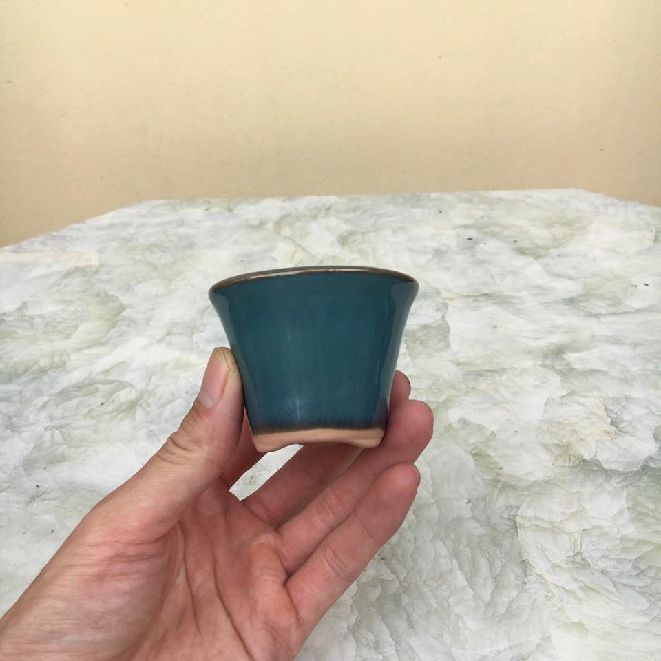 Chậu bonsai Tròn loe mini men xanh ngọc gốm Bát tràng 1 size BM-82