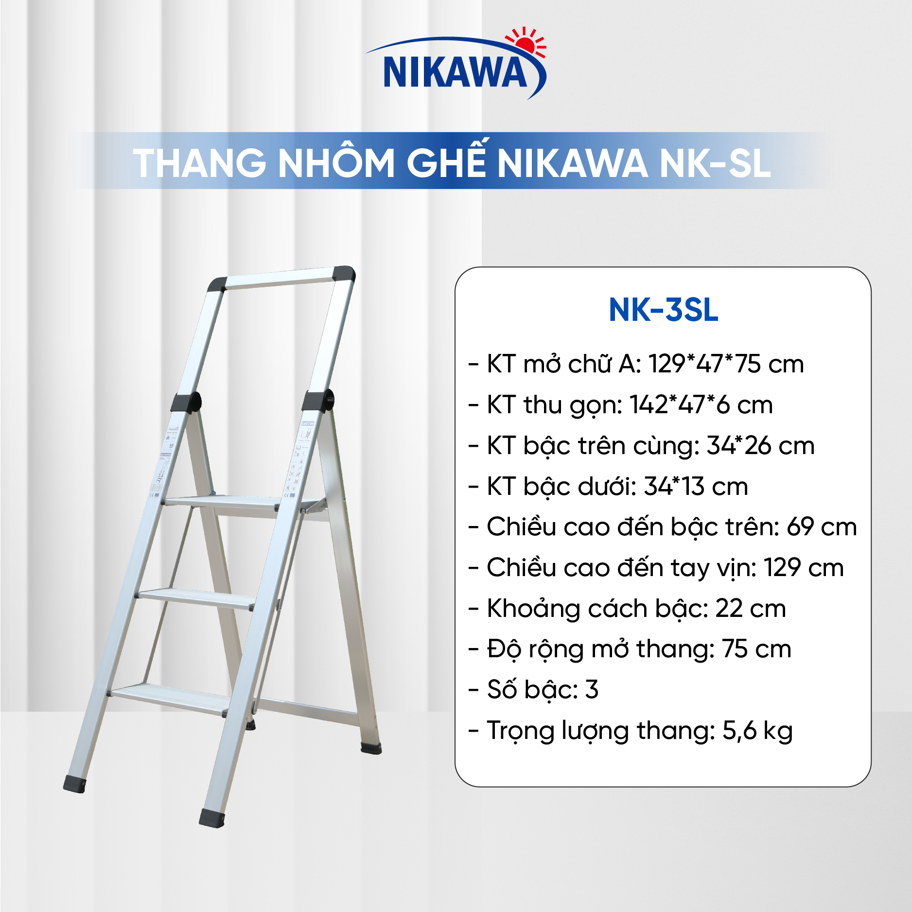 Thang ghế nhôm Nikawa NK-3SL - 3 bậc