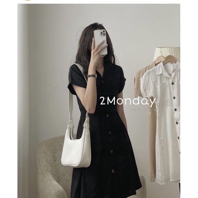 Đầm sơ mi cổ đức tông màu tây lạ mắt Váy dáng suônh Thiết kế một hàng cúc cực xinh