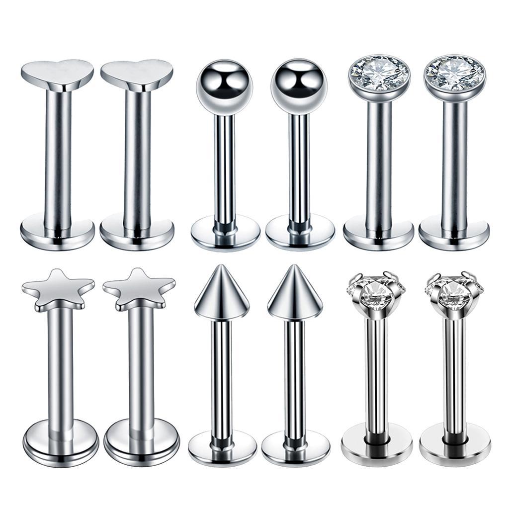 8-10pack 16G Steel Lip Bar Labret Lip Rings Tragus Stud Piercing Jewelry Silver