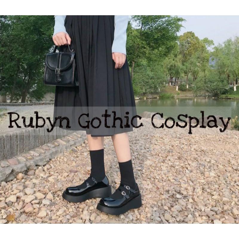Giày Lolita Oxford 2 quai ngang cosplay nữ sinh Nhật Bản Vintage đế bánh mì ( BÓNG VÀ NHÁM )