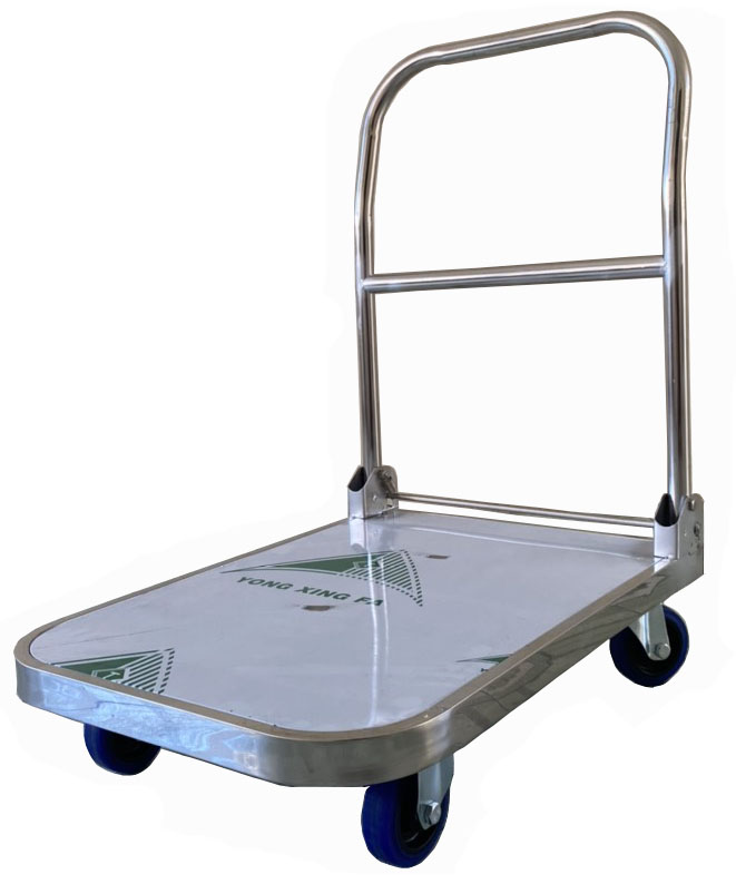 Xe đẩy hàng 4 bánh sàn INOX tải trọng 200 kg gấp gọn