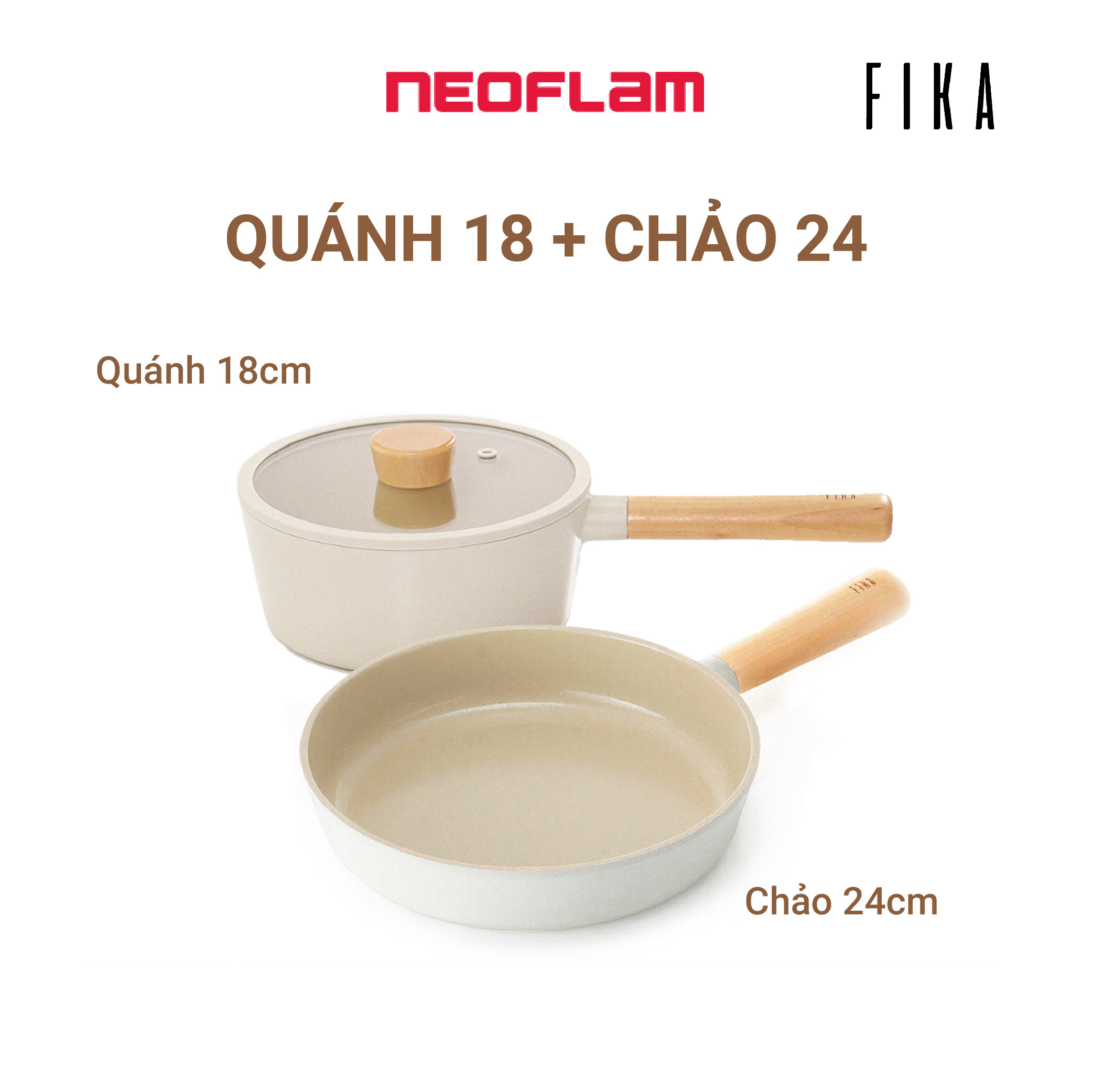 [Hàng chính hãng] Bộ 2 nồi, chảo chống dính bếp từ FIKA NEOFLAM: Nồi sâu (quánh)18cm & Chảo chiên 24cm. Made in Korea
