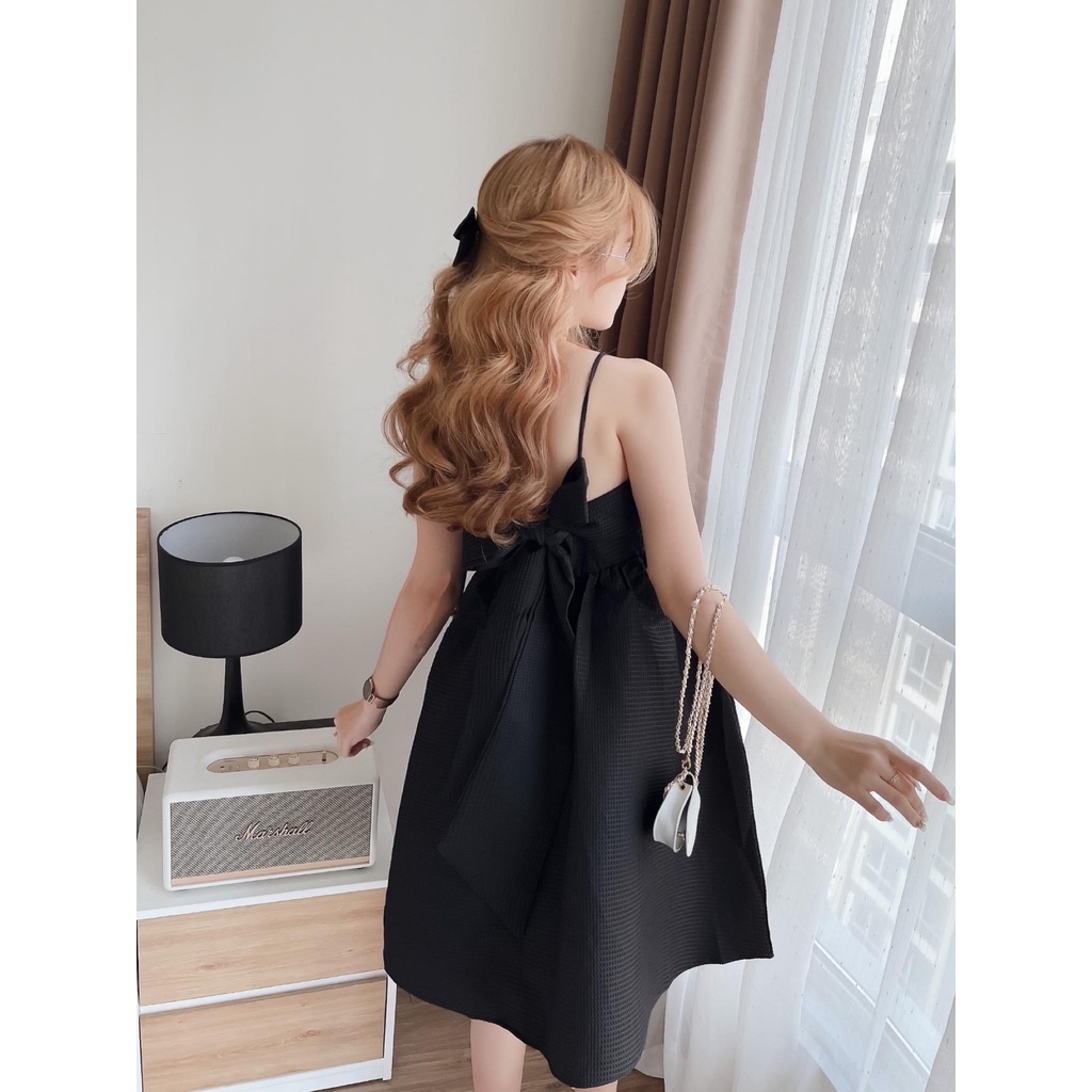 Váy babydoll hai dây xốp buộc nơ lưng nhiều màu đi biển - Đầm babydoll dáng ngắn freesize cột nơ chun lưng xinh xắn