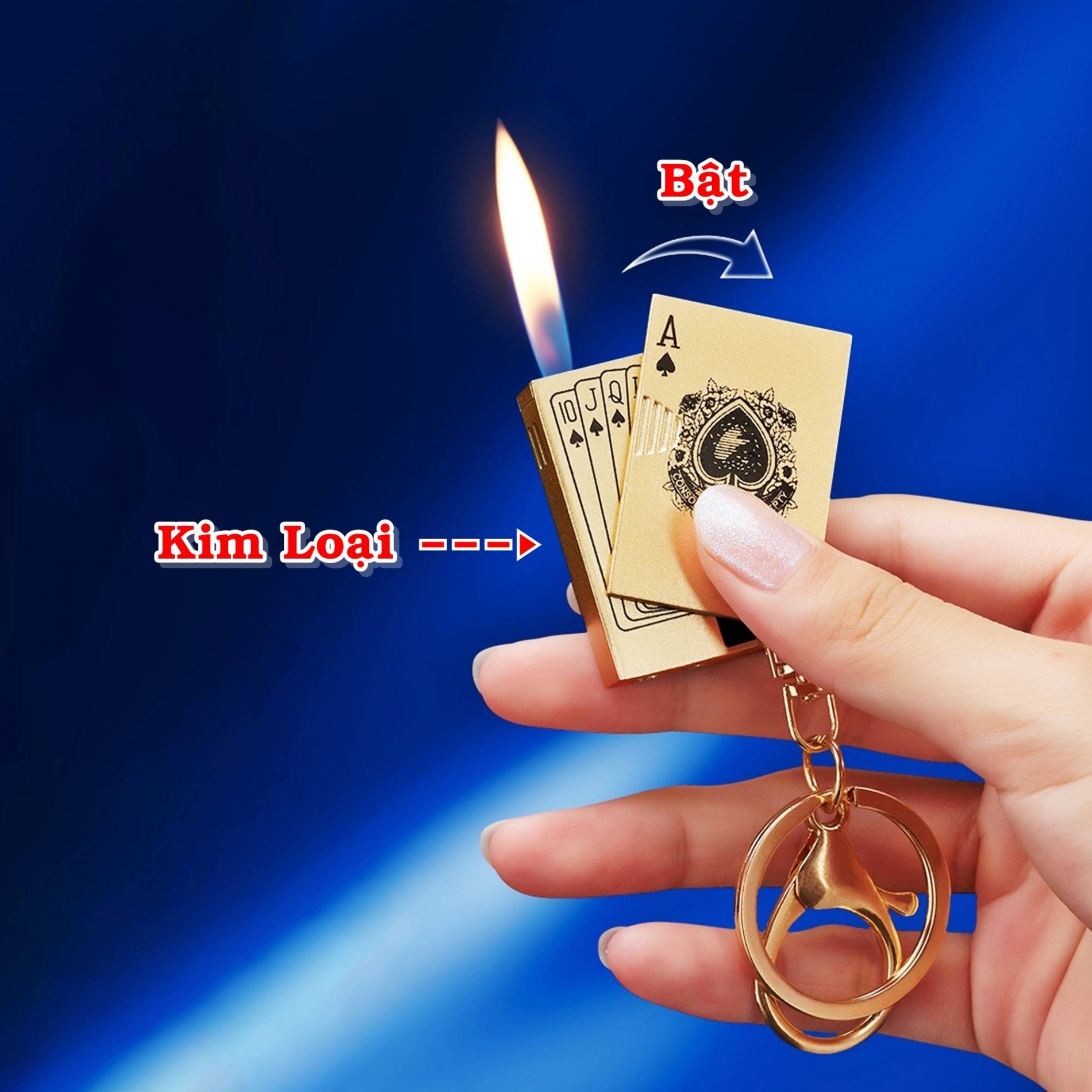 GLBM-BẬT LỬA - MÓC KHÓA HÌNH LÁ BÀI MINI (KIM LOẠI) (CÓ HỘP) - (XÀI GAS)