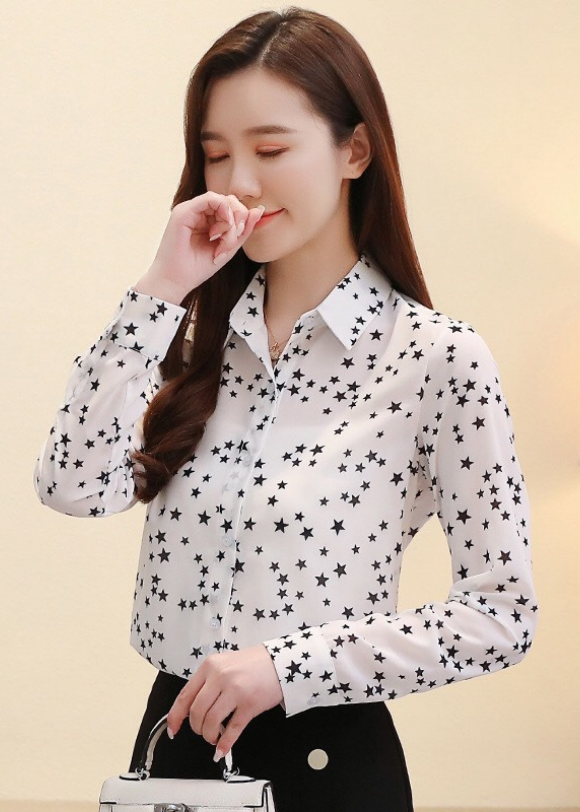 Áo Sơ Mi Nữ Kate Dài Tay Phối Ngôi Sao Thời Trang