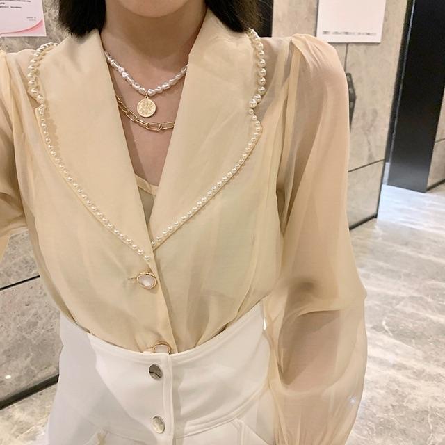 Sơmi cổ vest đính ngọc cao cấp hottrend hàn quốc
