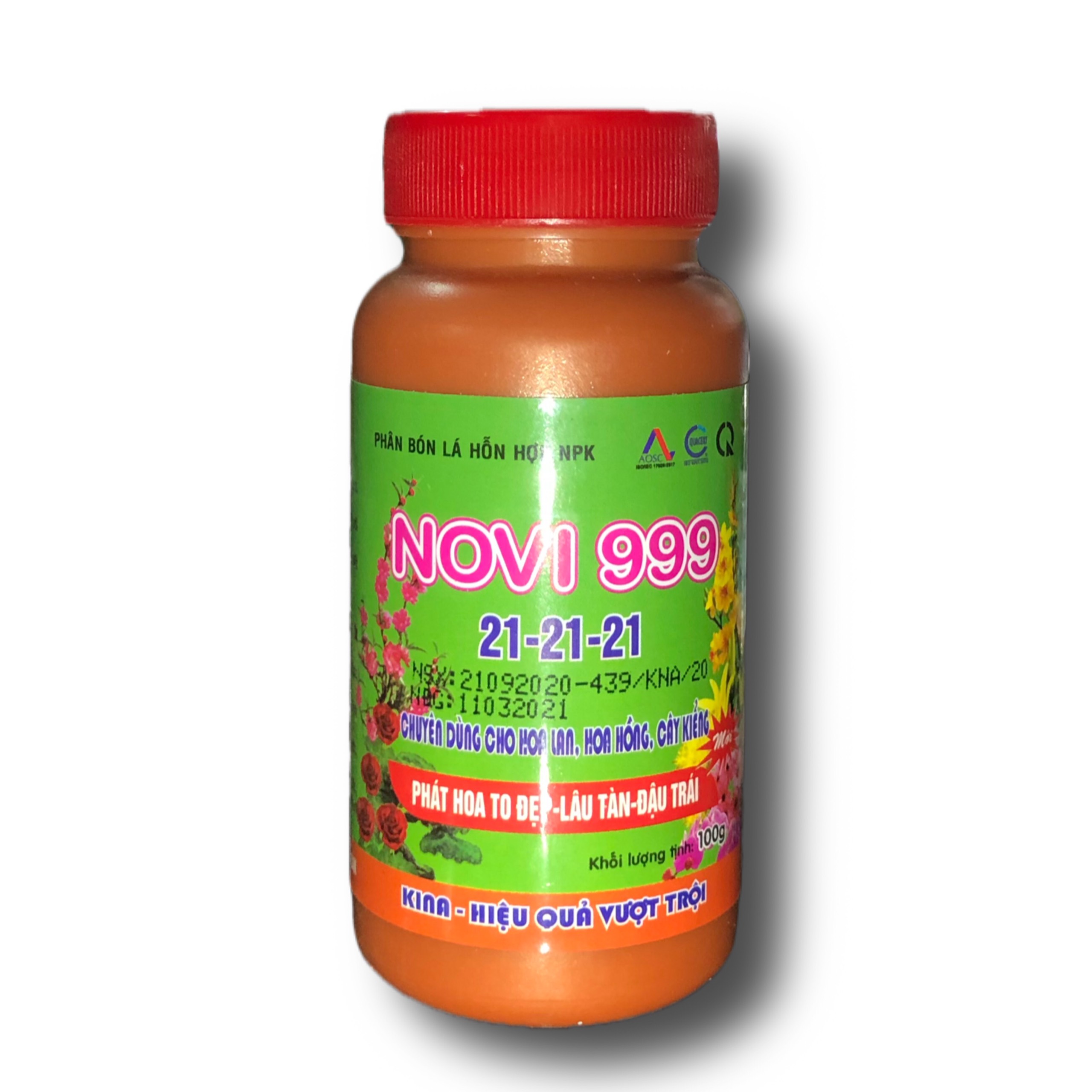 Phân bón lá NOVI 999 21-21-21+TE hoa to đẹp lâu tàn KINA503- 100g