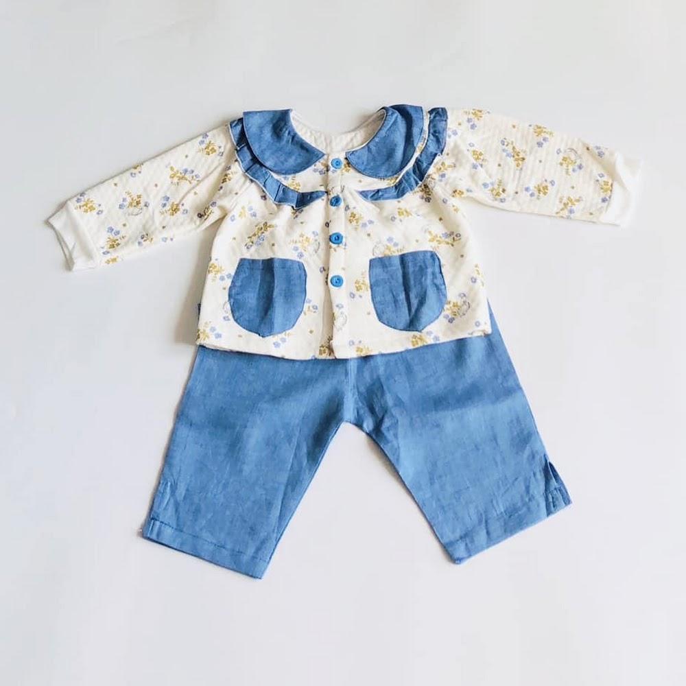 Bộ quần áo dài bé gái Nhí xanh chần bông nhẹ - AICDBGW0WHVF - AIN Closet