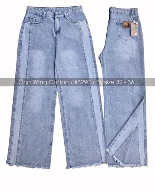 Quần jean baggy suông ống rộng BIG SIZE phom rộng to dài, tua lai sọc viền cực đẹp 3291