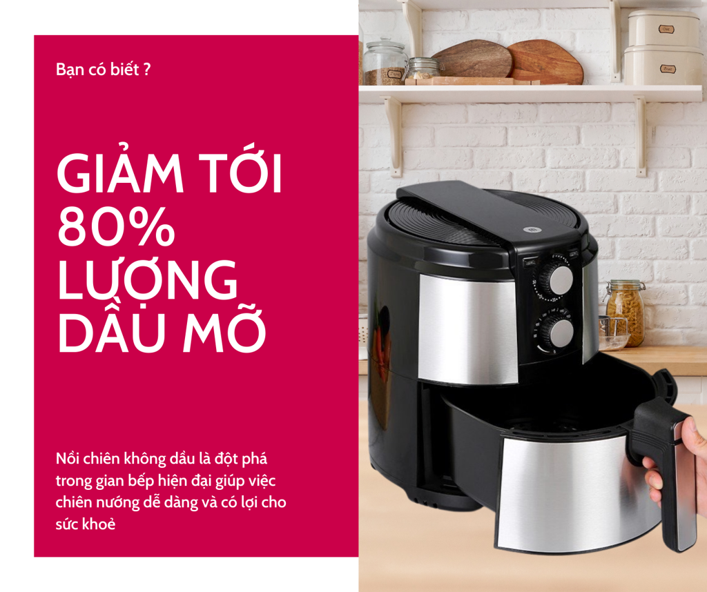 Nồi chiên không dầu vỏ kim loại Mishio MK220 5L - Hàng chính hãng