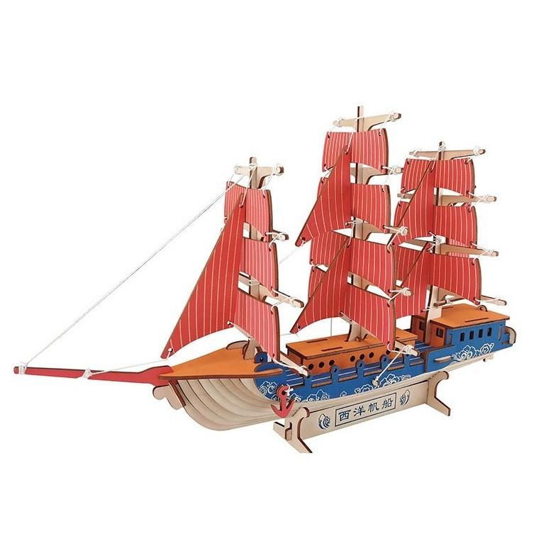 Mô hình 3D gỗ - Thuyền buồm Sailing ship cắt laser- đồ chơi lắp ráp gỗ