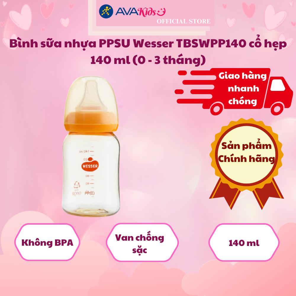 Bình sữa nhựa PPSU Wesser TBSWPP140 cổ hẹp 140 ml (0 - 3 tháng)
