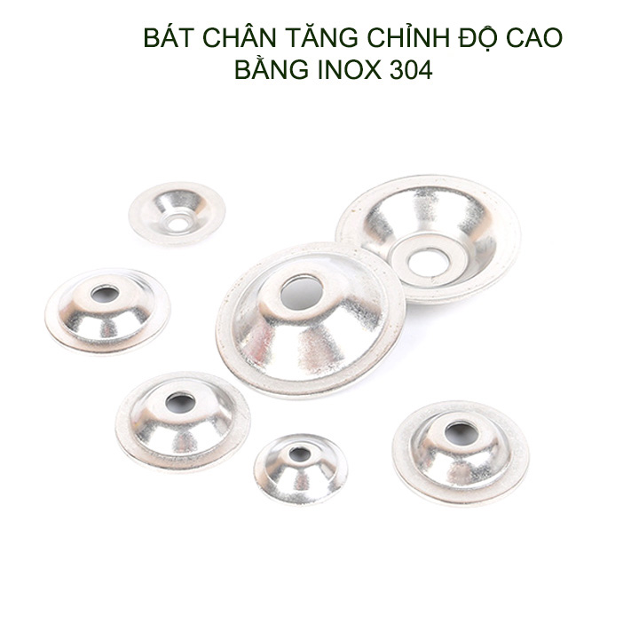 Bộ 02 bát cho chân tăng chỉnh độ cao bằng inox 304, loại lỗ M10, D40-60-80mm tùy chọn