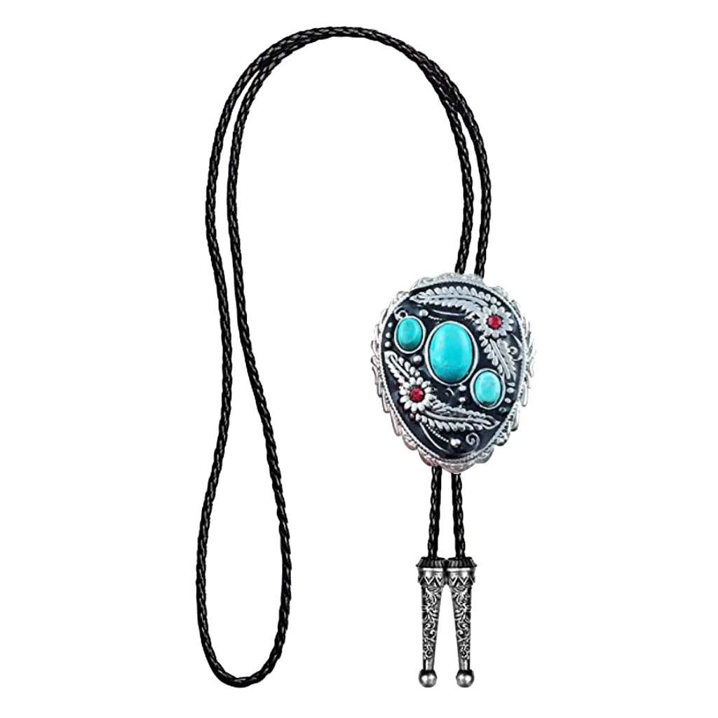 Retro Style Turquoise Western Cowboy Bolo Ties Rodeo Necktie Bootlace Tie